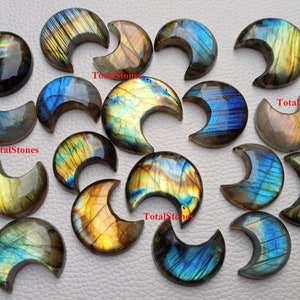 Labradorit ädelsten måne, halvmåne AAA kvalitet Multifire labradorit månsten, blandade storlekar labradorit cabochon, halvmåne smycken