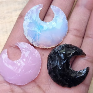 Opalite Moon Crescent Moon Crystal Healing Stone Rose Quartz / Black Obsidian / Metaphysical Carving Moons Gemstone Opal for Jewelry Making image 1