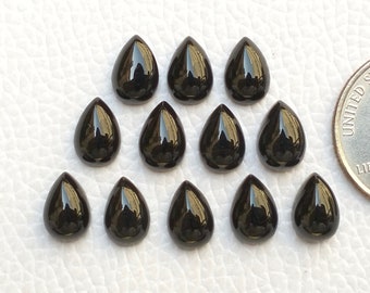 10x7mm 1 Pair Black Onyx Gemstone Jewelry Making Teardrop Shape Black Onyx Cabochon