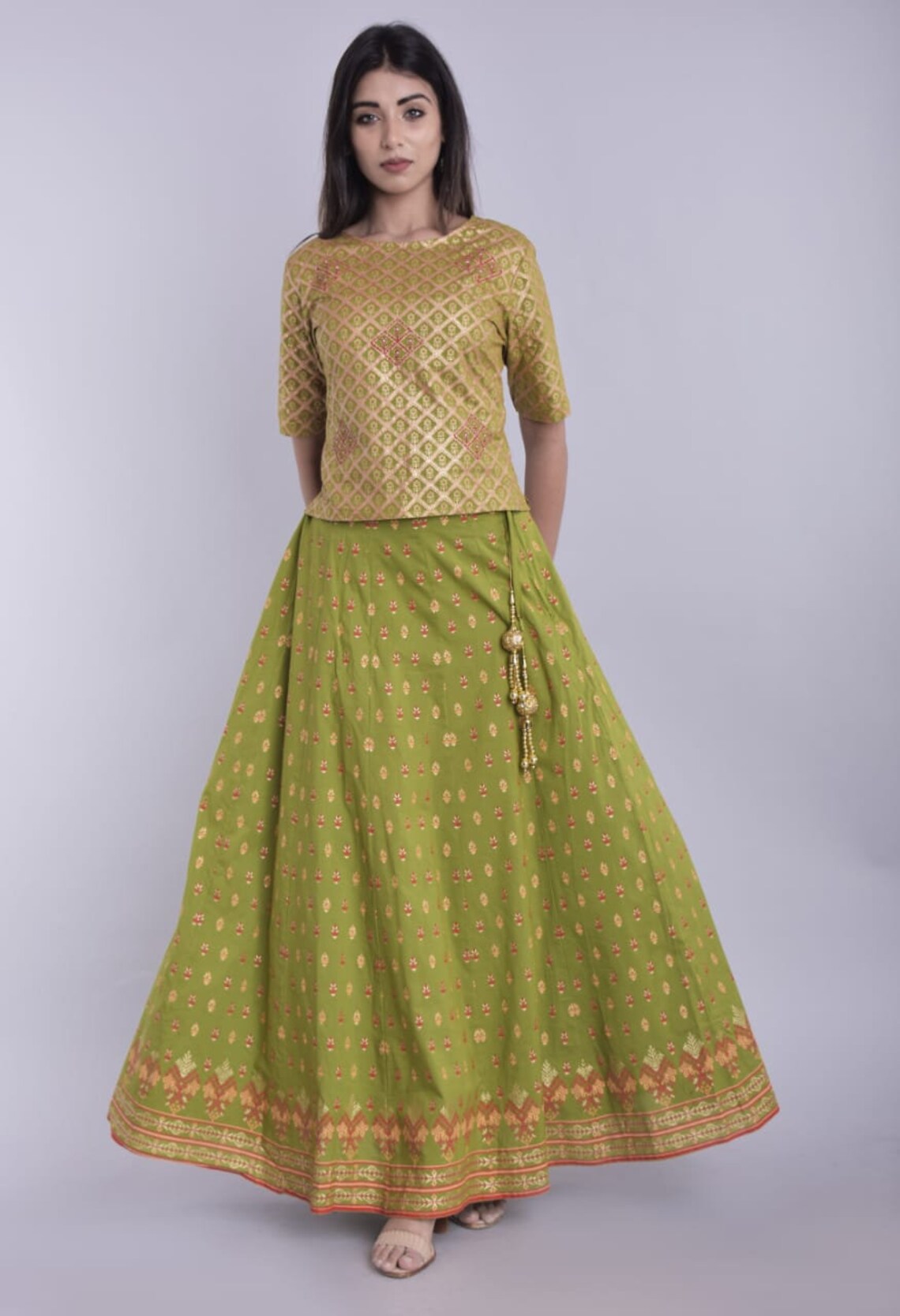 Green Beautiful Ghagra Choli Suit With Duppta Cotton - Etsy