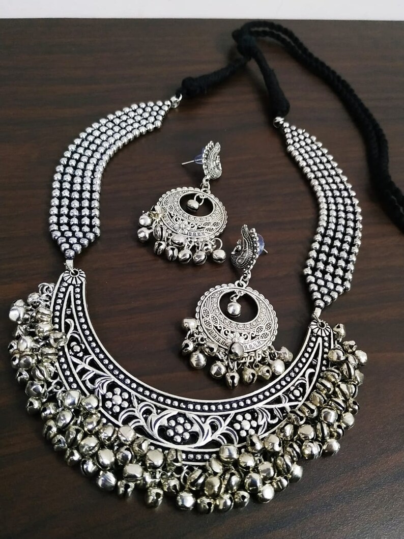 Oxidized Long Necklaces with Pendant and Earrings Charm Etsy