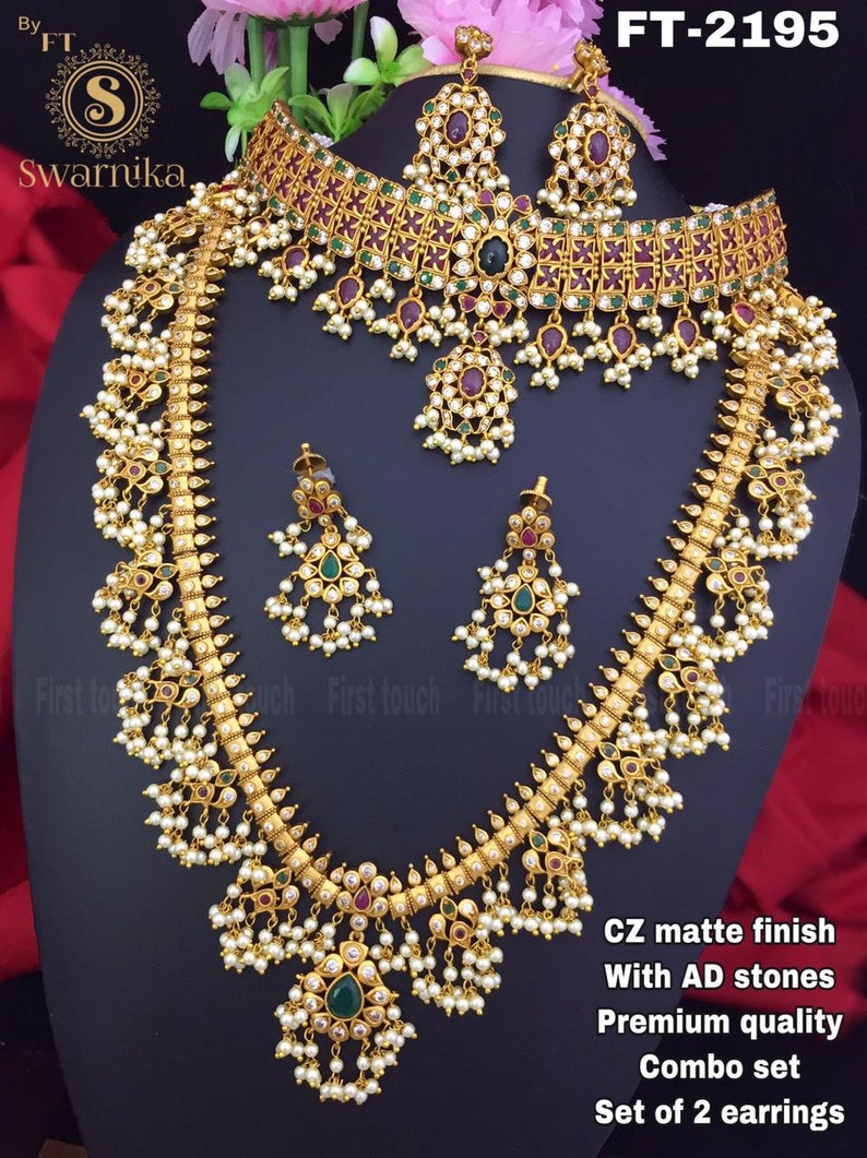 Guttapusalu South Indian Haram Jewelry Gold Necklace Set - Etsy