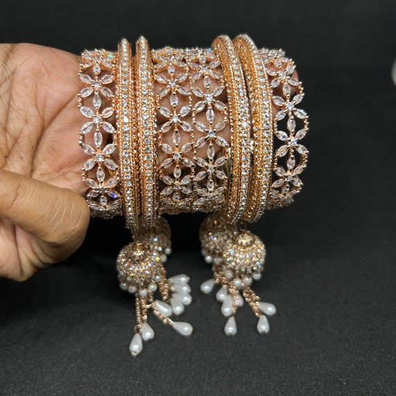 Classic AD Stone Beautiful Bridal Bangles Set for Women Girls CZ