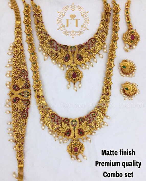 Long Haram Necklace Set With Earrings 