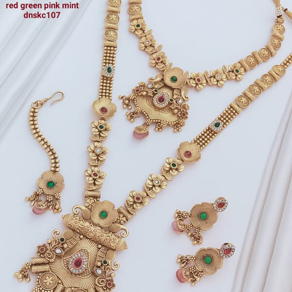 Royal Rajwadi Indian Jewelry - Magical Gold Plated Necklace and Raani Haar Combo Set, Indian traditional Jewelry, South Indian Jewellery