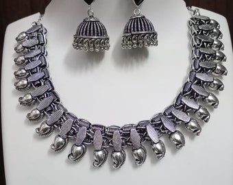 Oxidized Choker Necklace Jhumki set, Indian Jewellery set, Oxidised Necklace, Earrings Jewelry, Oxidized Jewelry, Classic Indian fashion Set