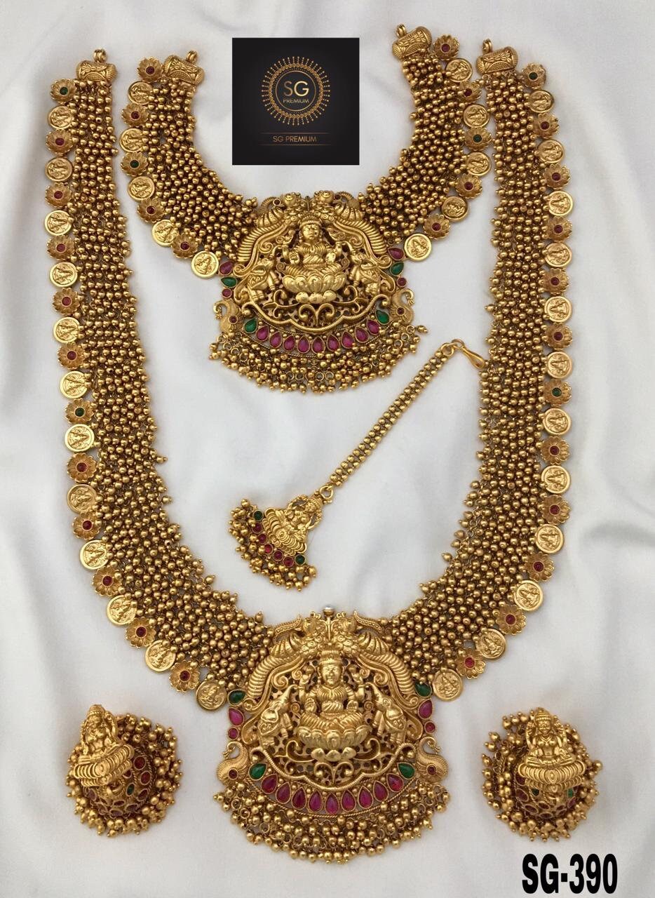 Coin Laxmi Temple Antique Necklace Set for Women Indian Gold