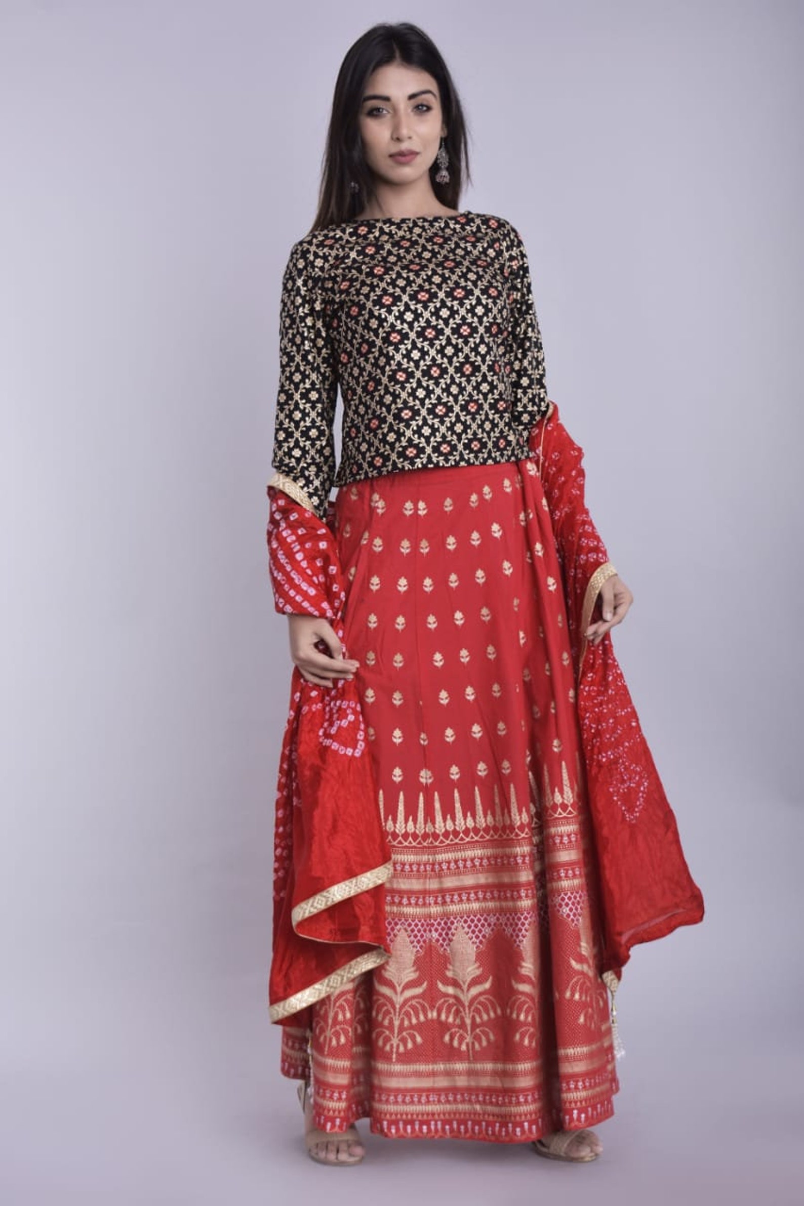 Red Beautiful Ghagra Choli Suit With Bandhez Print Duppta - Etsy