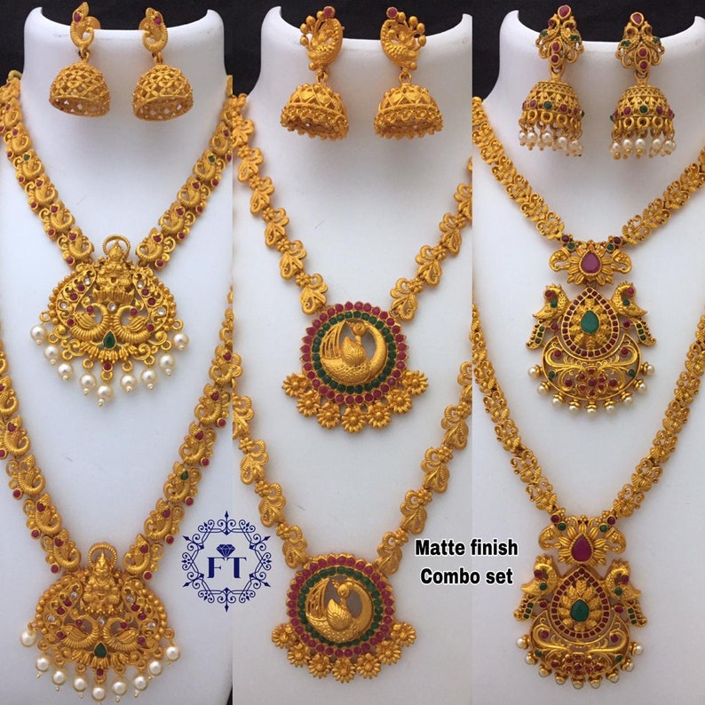 Charm Beautiful Matte Finish Combo Necklace Set Temple Etsy