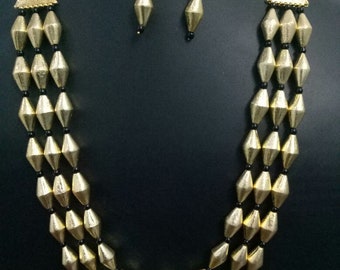 Dholki Beads Necklace Set With Earrings 