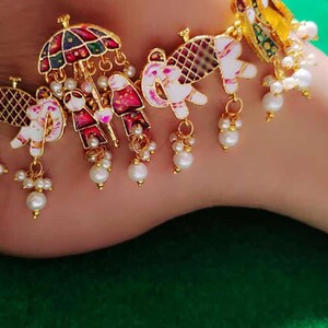 Multicolor - Handcrafted Paka Meenakari Anklets (Pair) main image 1