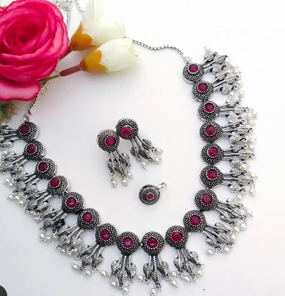 Pink oxidised best sale jewellery