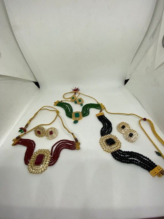 Peacock Design Stone Choker Necklace Indian Choker Necklace Set