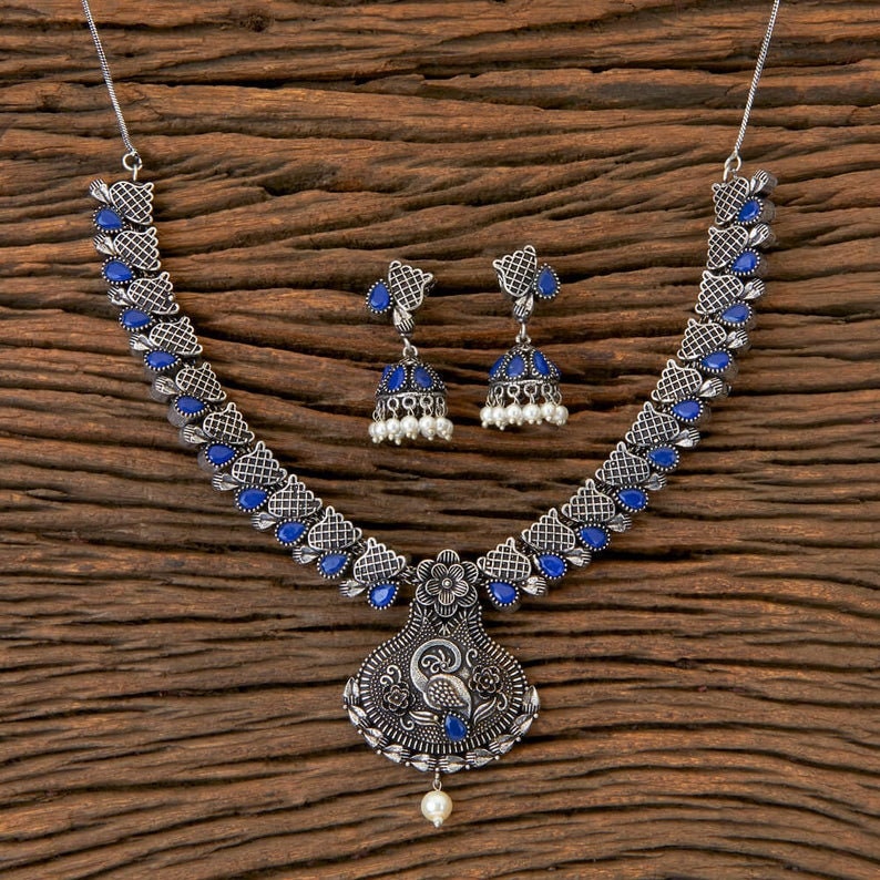 Beautiful Rajasthani Silver Necklace With Blue Stonesindian Etsy