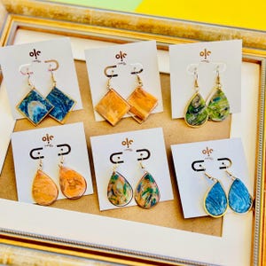 Elegant Polymer Clay Resin Dangle Earrings | Handmade Statement Jewelry