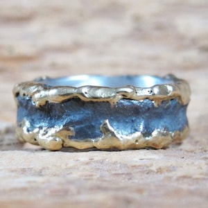 Chaos Viking Ring, Raw Silver 18kt Gold, Rustic Wedding, Solid Gold Cast