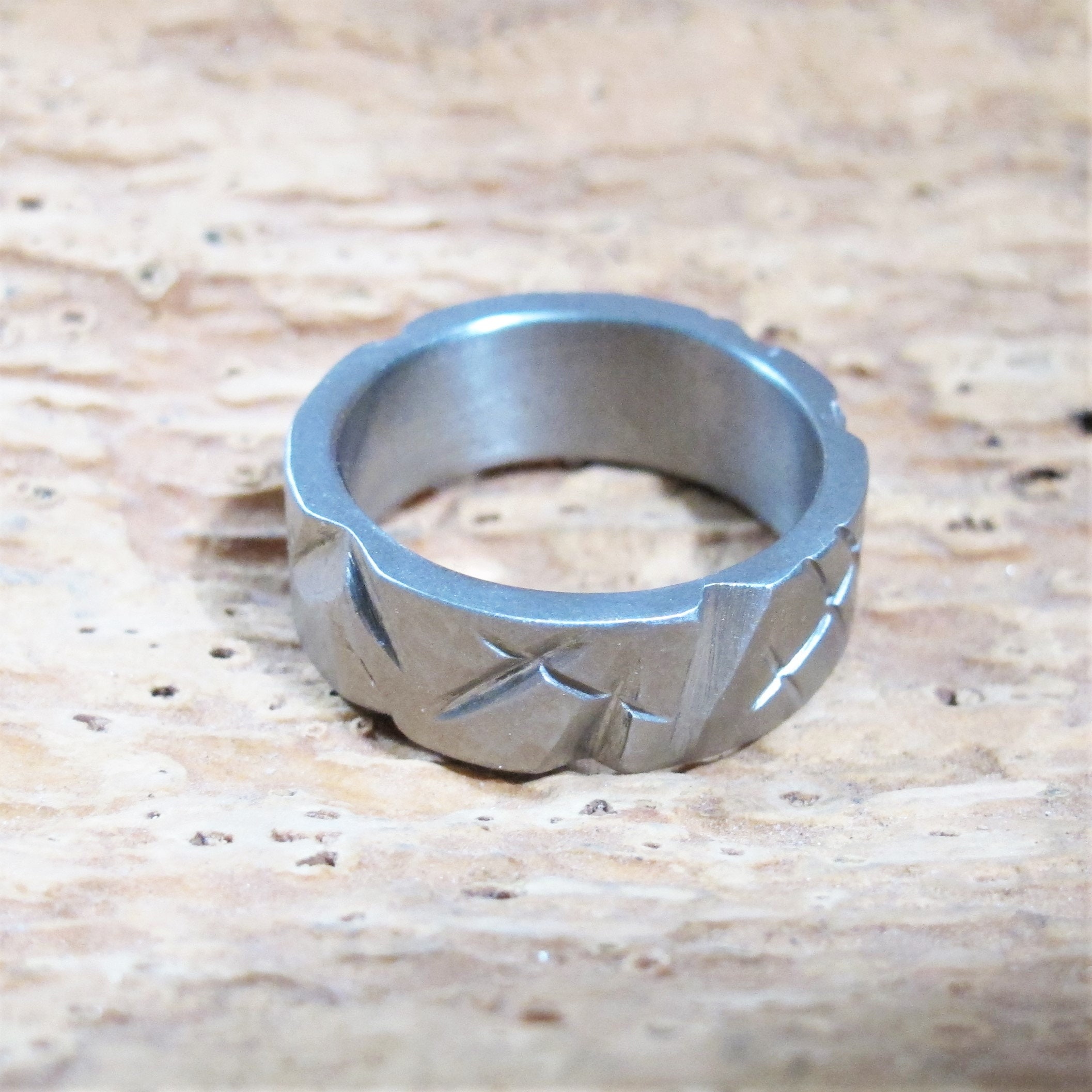 Carved Titanium Titanium Rustic Ring Scratched Titanium Man Etsy UK