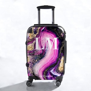 Personalised Swirl Marble Initials Suitcase | Cabin suitcase | Custom Suitcase | Marble Suitcase | Custom Luggage| Personalized Luggage