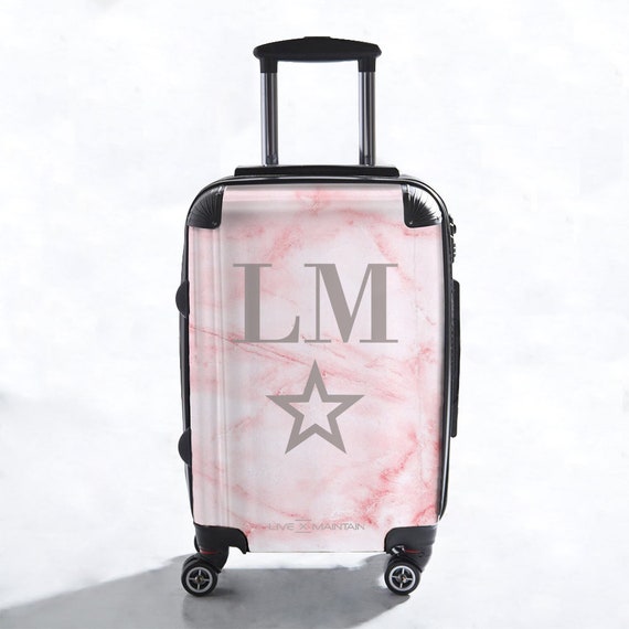 Personalised Cotton Candy Star Marble Initials Suitcase Cabin