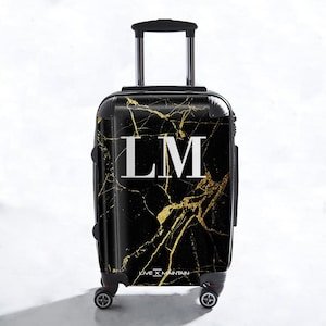 Personalised Black & Gold  Marble Initials Suitcase | Custom Suitcase | Personalise Cabin Suitcase | Custom Luggage | Personalized Luggage