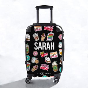 Personalised Foodie Sticker Suitcase | Cabin Suitcase| Custom Suitcase | Marble Suitcase | Custom Luggage |Travel | Personalized Luggage