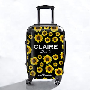 Personalised Sunflower Name Suitcase | Cabin Suitcase | Custom Suitcase | Marble Suitcase | Custom Luggage |Travel | Personalized Luggage