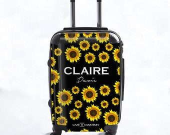 Personalised Sunflower Name Suitcase | Cabin Suitcase | Custom Suitcase | Marble Suitcase | Custom Luggage |Travel | Personalized Luggage