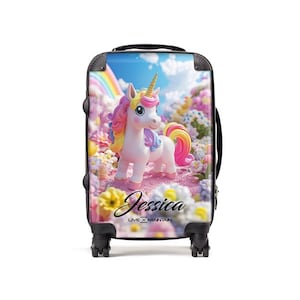 Personalised Rainbow Unicorn Flowers Name Suitcase | Cabin Suitcase | Custom Suitcase | Personalized Luggage | Suitcase for Girls