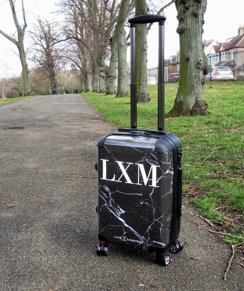 Personalised Black Marble Initials Suitcase Custom Suitcase Etsy