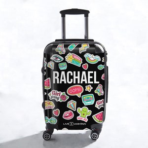Personalised Sticker Name Suitcase | Cabin Suitcase| Custom Suitcase | Marble Suitcase | Custom Luggage |Travel | Personalized Luggage