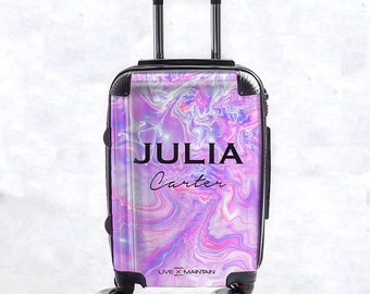 Personalised Cosmic Purple Name Suitcase | Cabin suitcase | Custom | Marble Suitcase | Custom Luggage| Personalized Luggage