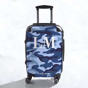 Personalised Blue Camouflage Initials Suitcase | Custom Suitcase | Marble Suitcase | Custom Luggage |Travel | Personalized Luggage