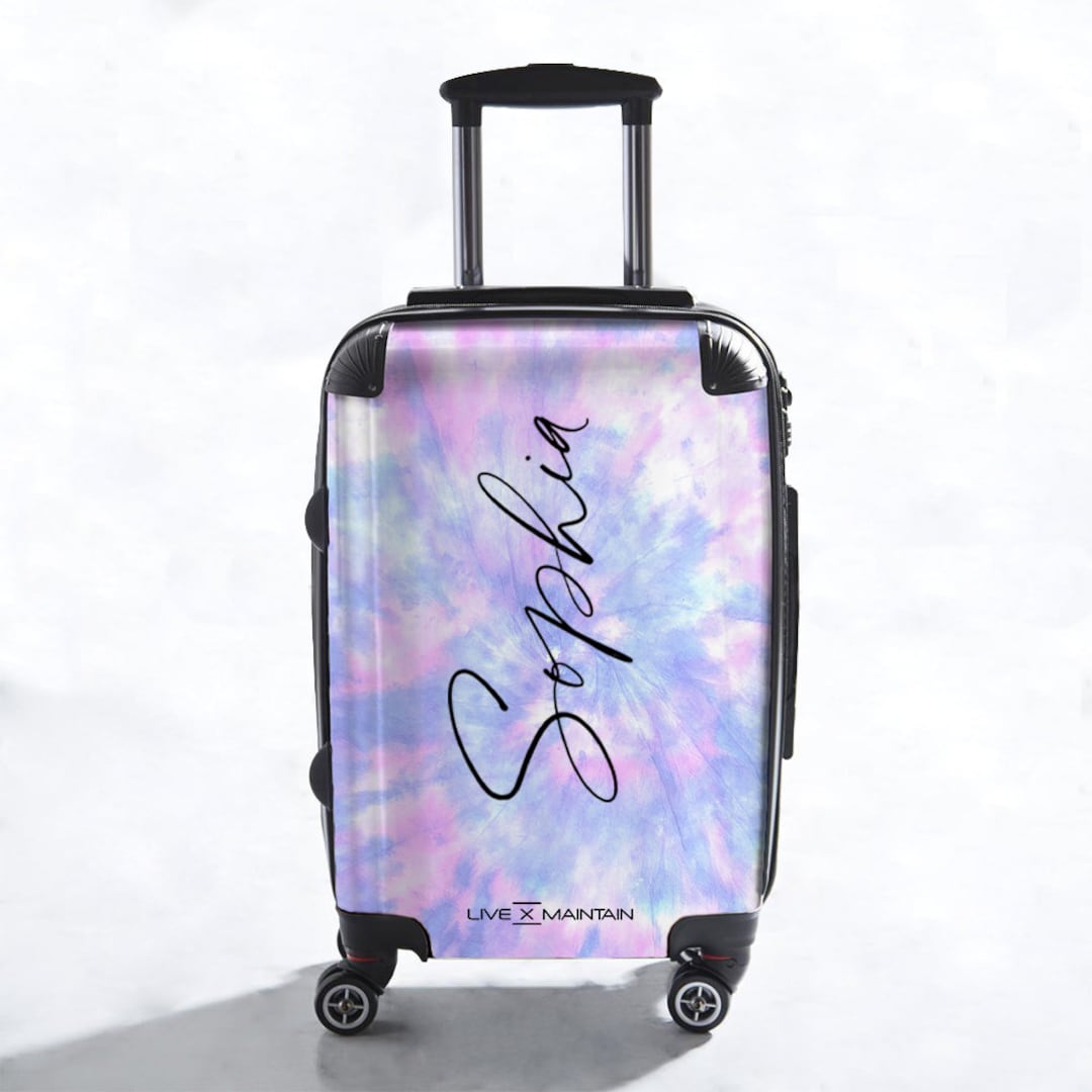 Personalised Blue Tie Dye Name Suitcase Cabin Suitcase Custom Suitcase