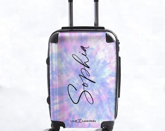 Personalised Blue Tie Dye Name Suitcase | Cabin Suitcase | Custom Suitcase | Custom Luggage |Personalise Carry-on | Personalized Luggage