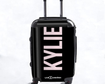Gepersonaliseerde zwarte koffer met naam | Cabinekoffer | Op maat gemaakte koffer | Marmeren koffer | Aangepaste bagage | Handbagage | Gepersonaliseerde bagage