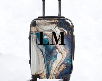 Personalised Luxe Marble Initials Suitcase | Cabin Suitcase | Custom Suitcase | Marble Suitcase | Custom Luggage |Travel | Travel Luggage