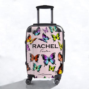 Personalised Butterfly Name Suitcase | Cabin Suitcase | Custom Suitcase | Marble Suitcase | Custom Luggage |Travel | Personalized Luggage