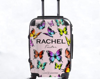 Personalised Butterfly Name Suitcase | Cabin Suitcase | Custom Suitcase | Marble Suitcase | Custom Luggage |Travel | Personalized Luggage