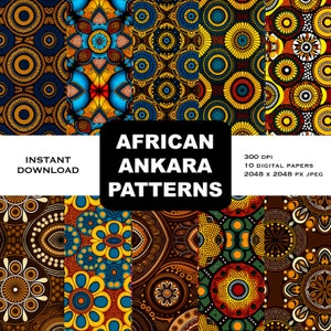 10 Ankara African digital paper | African  Wax Fabric | Scrapbook | High Res Backgrounds | Black History Pattern textures | instant download