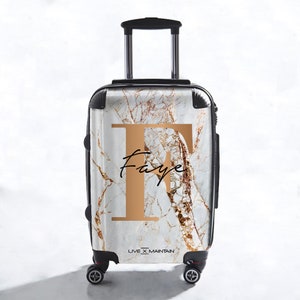 Valigia personalizzata con iniziali in bronzo con nome in marmo incrinato / valigia da cabina / valigia in marmo / bagaglio personalizzato / bagaglio personalizzato