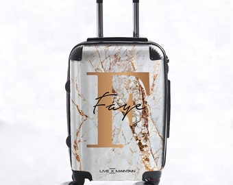 Personalised Cracked Marble Name Bronze Initials Suitcase | Cabin Suitcase | Marble Suitcase | Custom Luggage | Personalized Luggage