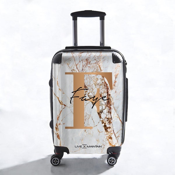 Personalised Cracked Marble Name Bronze Initials Suitcase | Cabin Suitcase | Marble Suitcase | Custom Luggage | Personalized Luggage