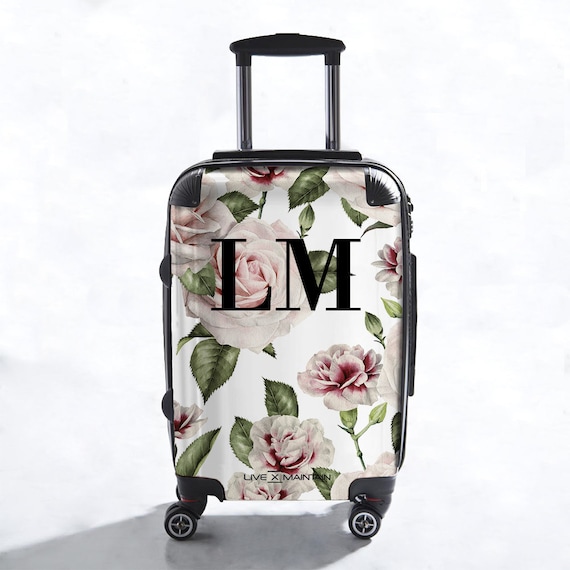 Personalised Floral White Rose Initials Suitcase Marble Suitcase