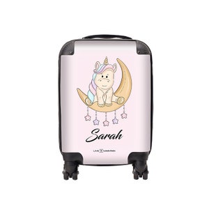 Personalisierter Kinderkoffer Einhorn Mond Name | Kabinenkoffer | Maßgeschneiderter Koffer | Kinderkoffer | Gepäck | Personalisiertes Gepäck