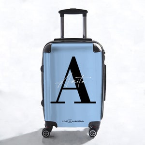 Personalised Baby Blue Name Suitcase | Cabin Suitcase | Custom Suitcase | Marble Suitcase | Custom Luggage |Travel | Personalized Luggage