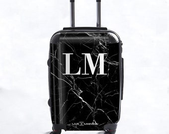 Personalised Black Marble Initials Suitcase | Cabin Suitcase | Custom Suitcase | Marble Suitcase | Custom Luggage | Personalized Luggage