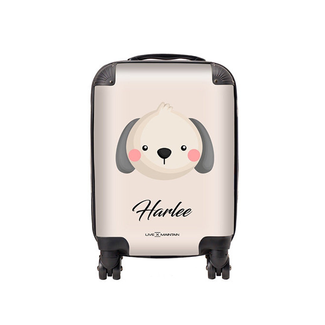 Personalised Kids Suitcase Cute Dog Name Cabin Suitcase Custom Suitcase