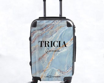 Personalised Ocean Marble Name Initials Suitcase | Cabin Suitcase | Custom Suitcase | Marble Suitcase | Custom Luggage | hand Luggage