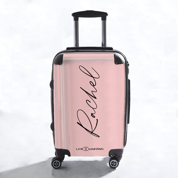 Personalised Pink Script Name Suitcase | Cabin Suitcase | Custom Suitcase | Personalised Carry-on | Custom Luggage| Personalized Luggage