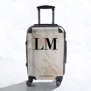 Personalised Rose Gold Marble Initials Suitcase | Cabin Suitcase | Custom Suitcase | Marble Suitcase | Custom Luggage | Personalized Luggage